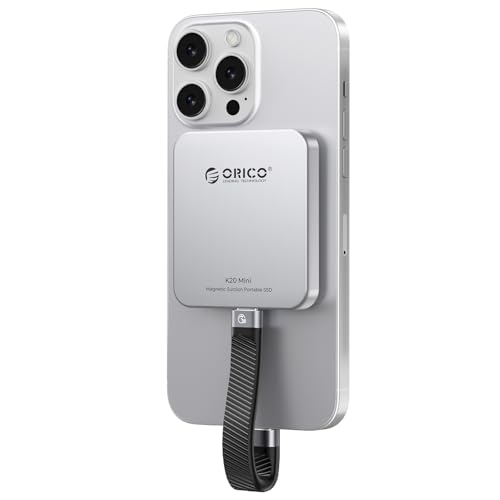 ORICO 512GB Magnetische Externe SSD, 4K ProRes HDR Aufzeichnung und Speicherung, Portable SSD bis zu 2000 MB/s, Nur Kompatibel mit iPhone 15/16 Series, Smartphone, Computer mit Typ-C Anschluss K20Mini von ORICO