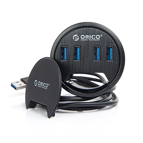 ORICO Hub USB Tisch-Hub Tisch Kabeldurchführung, 4X USB 3.0 Anschlüsse 4,9 Fuß Verlängerungskabel für Durchmesser 60 mm Loch, Desktop Kabeldurchführung(Schwarz) von ORICO