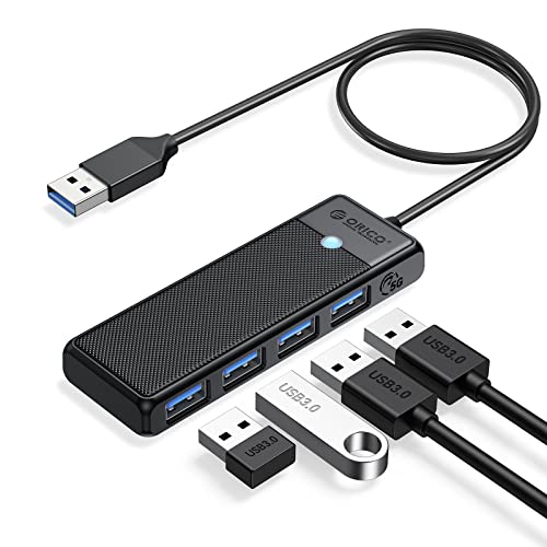 ORICO USB 3.0 Hub, 4 Ports USB Verteiler, Ultra Slim USB A Datenhub,5 Gbps, USB Splitter für MacBook, Mac Pro/Mini, Mobile HDD, Surface Pro, XPS, PS4/PS5, PC, Flash Drive, 0,5M Kable, Schwarz von ORICO