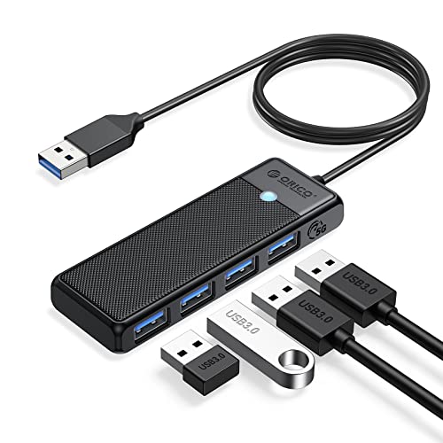 ORICO USB 3.0 Hub, 4 Ports USB Verteiler, Ultra Slim USB A Datenhub,5 Gbps, USB Splitter für MacBook, Mac Pro/Mini, Mobile HDD, Surface Pro, XPS, PS4/PS5, PC, Flash Drive, 1M Kable, Schwarz von ORICO