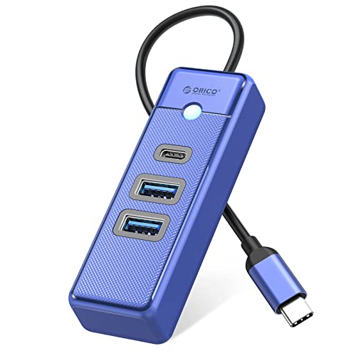 ORICO USB C Hub, 3 Ports USB Verteiler mit 2 USB A und 1 Typ C für Laptop, Handy, Tablet mit 0,15m Kabel, kompatibel mit Mac OS 10.X und höher, Linux, Android,Blau von ORICO