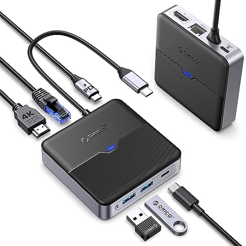 ORICO USB C Hub 6 in 1 Docking Station mit Ethernet 2.5 Gbps, HDMI 4K@60Hz, PD 100W, 5Gbps USB C 3.0, 2 Ports USB A 3.0, Typ C Multiport Adapter für MacBook Air Pro M2 M1 iPad Surface Dell Hp (15cm) von ORICO