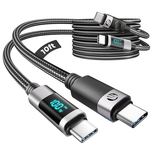ORICO USB C zu USB C Kabel mit LED Anzeige, PD100W 2 Pack 10ft langes USB C Ladekabel Schnelles Laden, Nylon geflochtenes Typ C Kabel Kompatibel mit iPhone 15/Pro/Plus/Pro Max, MacBook, iPad Pro/Air von ORICO