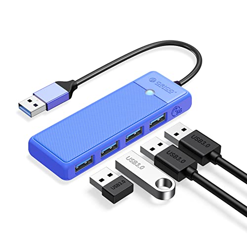 ORICO USB Hub, 4 Ports USB 3.0 Verteiler, Ultra Slim USB A Datenhub,5 Gbps, USB Splitter für MacBook, Mac Pro/Mini, Mobile HDD, Surface Pro, XPS, PS4/PS5, PC, Flash Drive, 0,15M Kable, Blau von ORICO