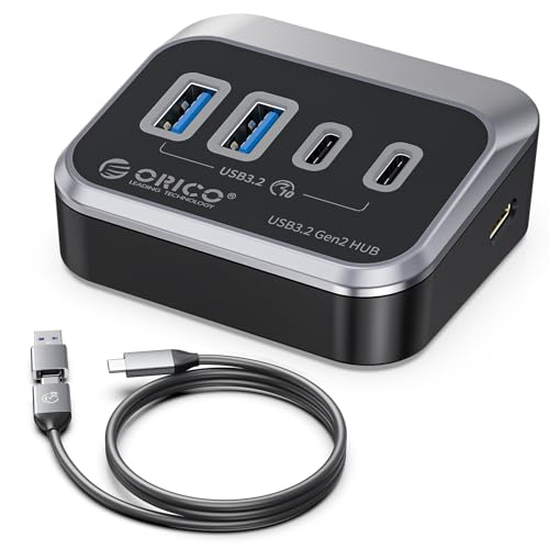 ORICO USB 3.2 Hub, USB 3.2 Gen 2 Hub mit 2 USB-A 3.2 Gen2 und 2 USB-C 3.2 Gen2, USB-Splitter kompatibel für iMac, MacBooks, Mac Mini, USB C Hub mit 2 in 1 Kabel 1m ORICO USB 3.2 Hub, USB 3.2 Gen 2 Hub mit 2 USB-A 3.2 Gen2 und 2 USB-C 3.2 Gen2, USB-Splitter kompatibel für iMac, MacBooks, Mac Mini, USB C Hub mit 2 in 1 Kabel 1m von ORICO