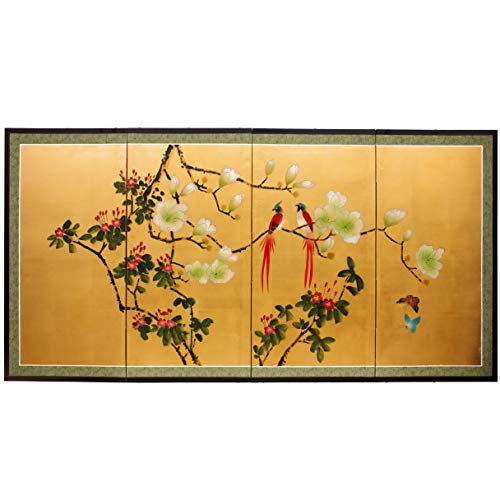 Oriental Furniture Silk-LOVEBG Liebe-Vögel auf traditionelles Gold Leaf von ORIENTAL FURNITURE