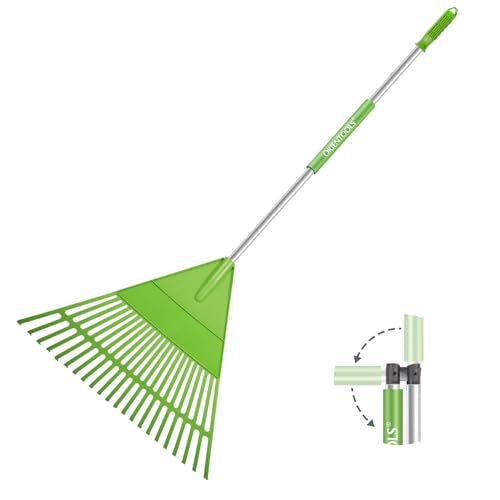 ORIENTOOLS Gartenrechen Faltbarer 22 Zinken Laubbesen Harke Garten mit Stiel Leichter Stahl Poly Strauchrechen 153 cm (Hellgrün) von ORIENTOOLS