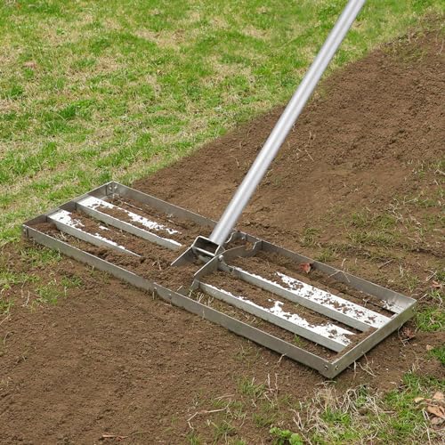 ORIENTOOLS Rasenrakel 43x25cm, Rasenrechen mit Edelstahl Surface Rasenwerkzeug Rakel 130cm bis 192cm lang für Boden Schmutz Sand Rasen Nivellierrechen für Garten, Golf Gartengras Hinterhof von ORIENTOOLS