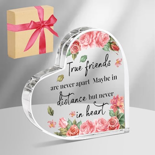 ORIGACH 10x10cm Rosa Rose Acryl Herz Abschiedsgeschenke für Beste Freundin Herzförmige Freundschaftsgeschenke für Frauen Wahre Freunde sind nie getrennt Herz Gedenk-Acryl Geburtstagsgeschenke von ORIGACH
