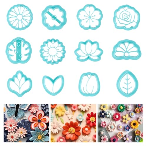 ORIGACH 12 Stück Polymer Ton Ausstecher, Blumen Ton Schneider Zur Herstellung von Ohrringen Modelliermassen-Ausstecher Zur Schmuckherstellung von ORIGACH