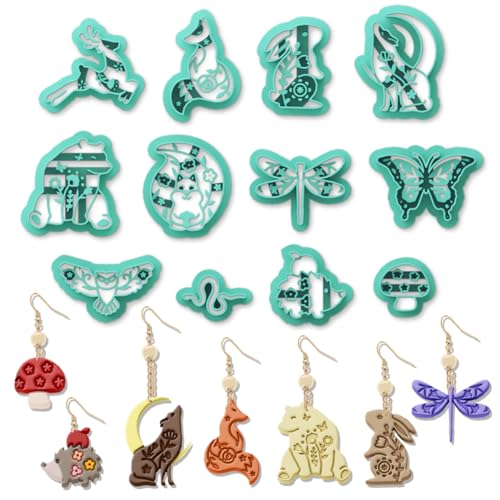ORIGACH 12 Stück Waldtiere Tonausstecher Polymer Ton Schneider Tonausstecher Mit Wildblumen Design Für Ohrringe Mit Transparenter Aufbewahrungsbox von ORIGACH
