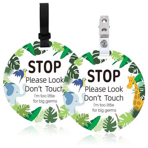 ORIGACH 2 Stück No Touching Baby Sicherheitsschild, Grüne Pflanzen und Tiere Muster Stop Touching Baby Autositz Zeichen, Neugeborene Baby Taufe Geschenk, Baby-Dusche Kinderwagen Tag Geschenk von ORIGACH