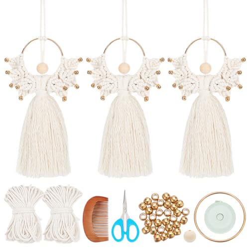 ORIGACH 3 Set DIY Engel Makramee Kit, Boho Makramee Engel Kit Wandbehang Ornament für Anfänger, Engel mit goldenen Perlen Makramee DIY Kit mit Anleitung Tutorial für Erwachsene ORIGACH 3 Set DIY Engel Makramee Kit, Boho Makramee Engel Kit Wandbehang Ornament für Anfänger, Engel mit goldenen Perlen Makramee DIY Kit mit Anleitung Tutorial für Erwachsene von ORIGACH
