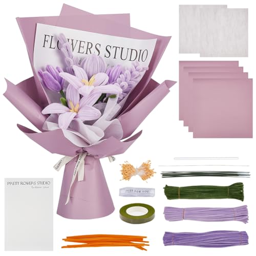 ORIGACH 310 Stück Pfeifenreiniger Set 4 Farben Chenilledraht für Basteln und Dekorieren, DIY Craft Projekte, Pfeifenputzer zum Basteln, Tulpen Lilien Lavendel Und Eukalyptus von ORIGACH