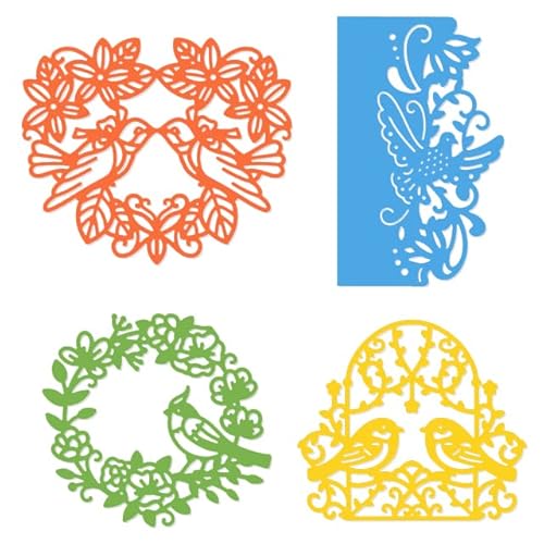ORIGACH 4pcs Metall Blume Vögel Stanzungen Prägeschablonen Vorlage Spitze Vögel Form für DIY Scrapbooking Album Dekorative Einladung Papier stirbt Kartenherstellung von ORIGACH