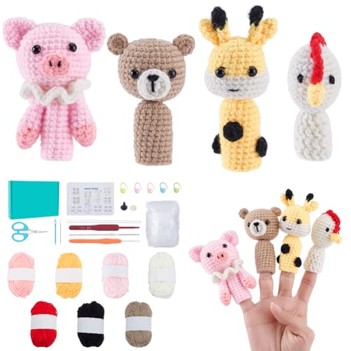 ORIGACH 8 Set Häkelset Für Anfänger, DIY Tier Fingerpuppen Starter Häkelset Für Erwachsene Mit Schritt Für Schritt Videoanleitung von ORIGACH