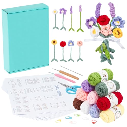 ORIGACH 8 Set blumen Lesezeichen Häkelset Für Anfänger, DIY Orchidee Rose Sonnenblume Und Lavendel Starter Häkelset Für Erwachsene Mit Schritt Für Schritt Videoanleitung von ORIGACH