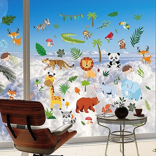 ORIGACH 9 Blatt Sommer Tiere Fensteraufkleber Wildtiere Fensterabziehbilder Waldtiere Aufkleber Haus Kinderzimmer Zootiere Partyzubehör Dekorationen von ORIGACH