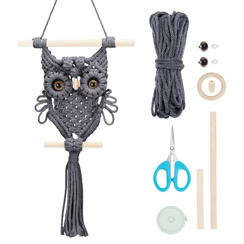 ORIGACH DIY Makramee Eule Wandbehang Kit Handmade Makramee Baumwolle Grey Eule Wandbehang Wandteppich Kit Boho Makramee Wandbehang Dekor gewebt Ornament Geschenk für Schlafzimmer Wohnzimmer von ORIGACH
