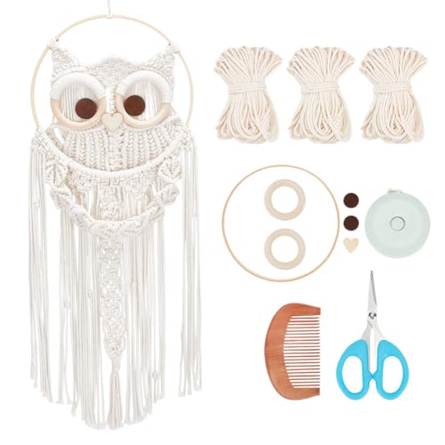 ORIGACH DIY Makramee Eule Wandbehang Kit mit Video Tutorial Boho gewebt Makramee niedlich Wandteppich Dekoration für Schlafzimmer Wohnzimmer Heimbüro von ORIGACH