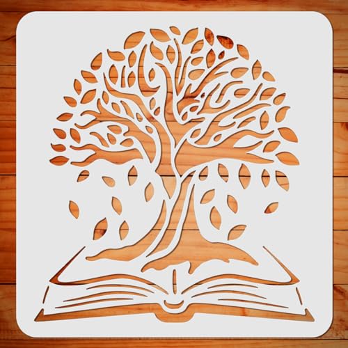 ORIGACH Großer Baum des Lebens Buch Schablone - 30 x 30 CM Baum Buch Blätter Muster PET Schablone Zeichnung Vorlagen für die Malerei auf Holz, Leinwand, Wand von ORIGACH