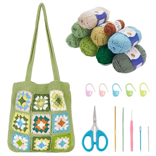 ORIGACH Häkel Tasche Set Für Anfänger, DIY Granny Square Tasche Starter Häkelset Für Erwachsene Mit Schritt Für Schritt Videoanleitung von ORIGACH
