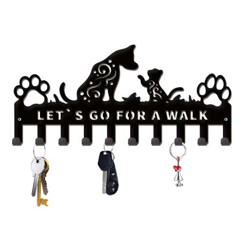 ORIGACH Katze und Hund Schlüsselhalter für Wand Haustier Schlüsselhaken mit 7 Haken Wand Montiert Schwarz Eisen Schlüsselaufhänger Wanddekoration für Haustür Eingangsbereich Flur von ORIGACH