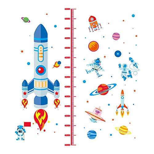 ORIGACH Kinder Messlatten Wandsticker Weltraum Planeten Raketen Sterne Thema 50-170 cm Lineal Wandaufkleber für Kinderzimmer, Spielzimmer von ORIGACH