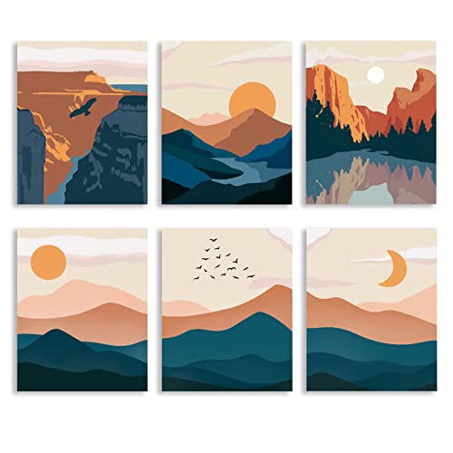 ORIGACH Landschaft Wandkunstdrucke 20x25 cm Mountain Canyon Sonnenuntergang & Mond Natürliche Wanddekoration Boho Landschaft Ästhetische Leinwand Malerei Kunstdrucke, Kein Rahmen von ORIGACH