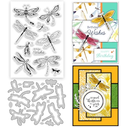 ORIGACH Libellenmotiv Stempel und Stanzformen Set Silikonstempel und Stanzen Für Kartengestaltung Papier Basteln Journaling Und DIY Scrapbooking von ORIGACH