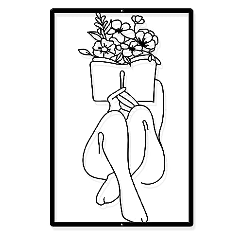 ORIGACH Metall Minimalistische Abstrakte Frau Lesebuch Wandkunst, Moderne Weibliche Linie Wanddekoration, Metall Frauen Abstrakte Linie Weibliche Silhouette Wandbehang Dekor für Badezimmer Wohnzimmer von ORIGACH