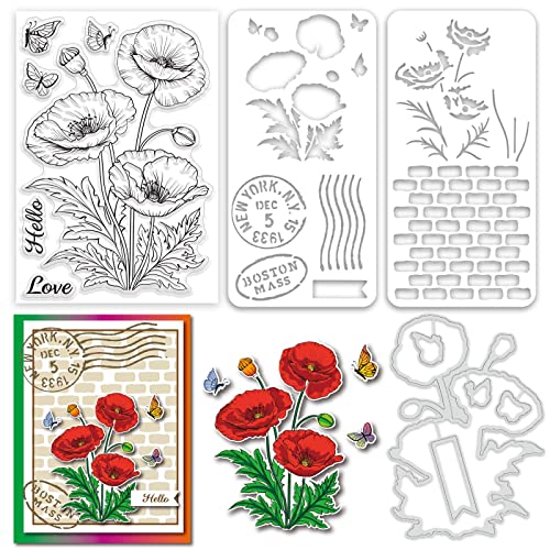 ORIGACH Realistische Mais Mohnblume Stempel und sterben und Schichtung Färbung Schablone Bundle für Card Making Album Kunsthandwerk Zubehör von ORIGACH