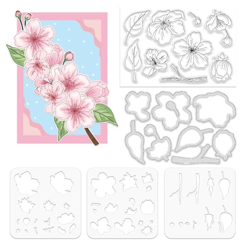 ORIGACH Realistische Pfirsichblüte Stempel und sterben und Schichtung Schablone Set Bundle für Kartenherstellung Album Kunsthandwerk Zubehör von ORIGACH