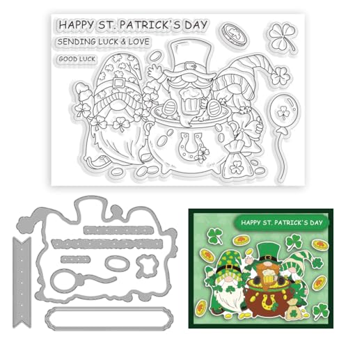 ORIGACH Saint Patrick's Day Wichtel klare Stanzschablonen und Stempelset für Kartenherstellung Saint Patrick's Eckstanzformen Und Stempel-Set für DIY Scrapbooking Journaling Fotoalbum Handwerksbedarf von ORIGACH