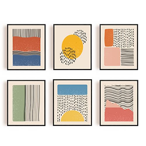 ORIGACH Set Mit 6 Moderne Mid-Century Kunstdrucke Aus Der Mitte des Jahrhunderts Geometrisch Minimalistisch Moderne Abstrakte Wandkunst Wanddekoration, Ungerahmt 8 x 10 Zoll von ORIGACH