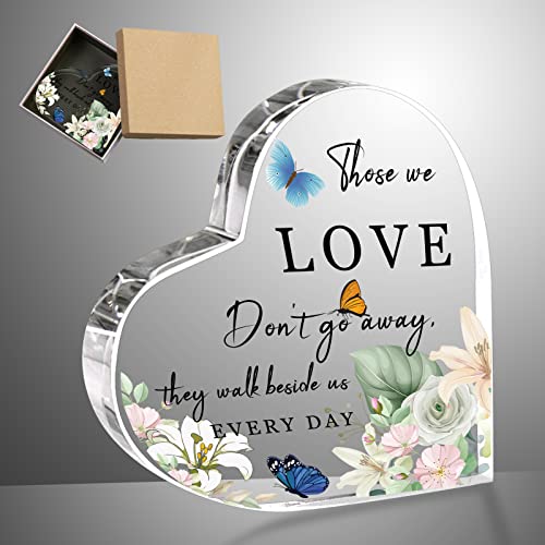 ORIGACH Trauergeschenk Kristall Acryl Herz Gedenkgeschenk Trauer Tischdekorationen Beileidsgeschenk für den Verlust der Liebsten (Blume Und Schmetterling, 10 x 10 cm) von ORIGACH