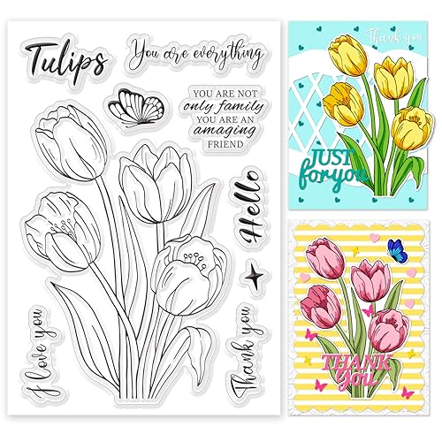 ORIGACH Tulpenstrauß Silikonstempel Blumen Stempel Für Die Kartenherstellung Gummistempel Transparente Stempel Für Papier Basteln Journaling Und DIY Scrapbooking von ORIGACH
