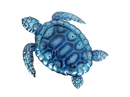 ORIGEN Wanddeko Metall und Glas: Blaue Schildkröte, tropisches Design, Höhe 27 cm von Origen