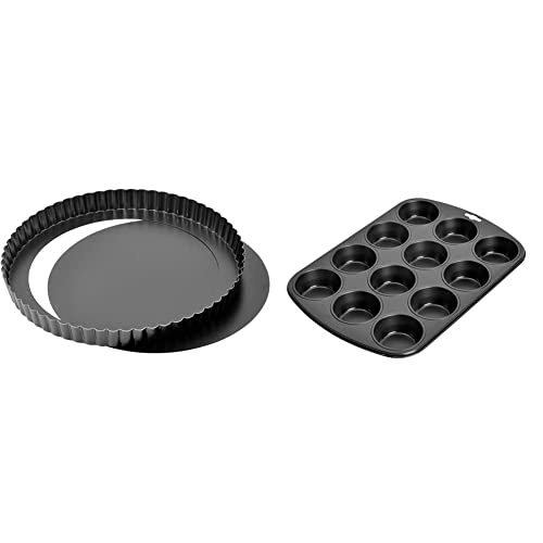 ORIGINAL KAISER Classic Tarteform mit Hebeboden 28 cm, Quicheform antihaftbeschichtet & Inspiration Muffinform Blech für 12 Muffins, Muffin Backblech 38 x 27 cm, beschichtet, Standardgröße von ORIGINAL KAISER