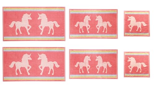 ORIGINAL KIDS 6-teiliges Einhorn-Handtuch-Set – 2 Badetücher, 2 Handtücher, 2 Waschlappen – 100% Baumwolle – Pink Multi von ORIGINAL KIDS