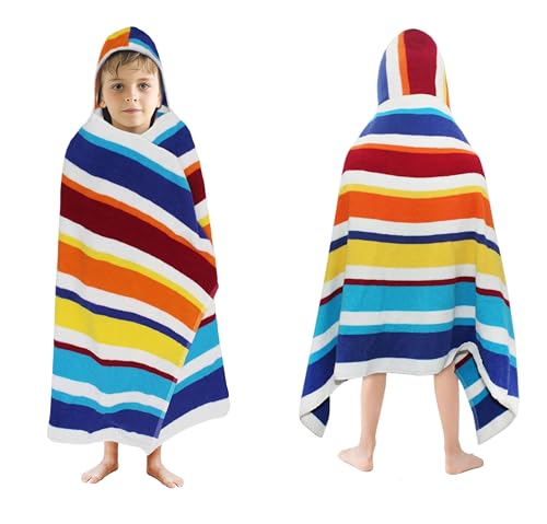 ORIGINAL KIDS Badetuch mit Kapuze – 100 % Baumwoll-Frottee, groß, übergroßes Kinderhandtuch – Kleinkind, Dusche, Pool, pflegeleicht, Geschenk – 30x60 – Cabana Stripe Multi von ORIGINAL KIDS