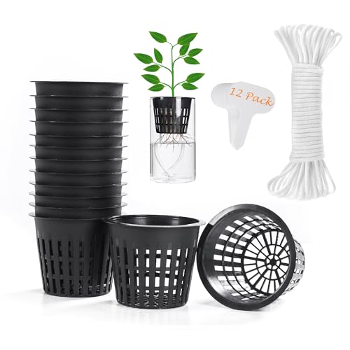 ORIMERC 12 STK 3inch(8cm) Netztöpfe Hydroponik Net Pot mit 12 Feet Selbstbewässerungsdocht & 12 STK Pflanzenetiketten Hydroponischer Becher Mesh Cup Topf Gemüse Orchidee Aquaponik Kratky Hydrokultur von ORIMERC