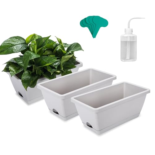 35cm 3er-Set Blumenkasten mit Untersetzer Rechteckiger Pflanzentopf aus Kunststoff Blumentopf Pflanzgefäß Kräutertopf Rechteck für Küche Balkon Fensterbank Gemüse Sukkulenten Dekorativer Window Box von ORIMERC
