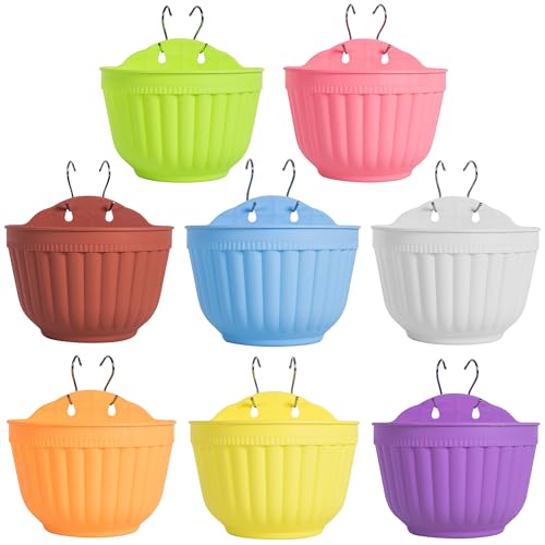 8er Bunte Wandpflanzentopf Pflanzgefäß Wandbehang Wand Hängende Pflanzentöpfe Hängetopf Blumentopf für Innen Draußen Wandpflanzer Wandmontage Fensteraufhängung Küche Kräuter Balkon Geländer Regal Zaun von ORIMERC