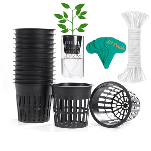 ORIMERC 20 Stück 10,2 cm Netz-Töpfe mit 9 m Hydrokultur-Docht selbstwässernder Docht für Aquaponik Eimer, Einsatz Orchidee, kratky Gemüse, Garten, Anbau, Netzkörbe, Schlitz, Netz, breiter Rand von ORIMERC