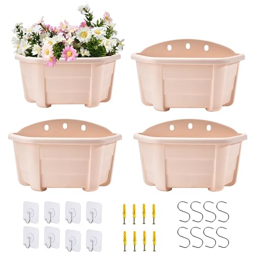 ORIMERC 25cm 4er-Pack Pflanzgefäße zum Aufhängen an der Wand, Kunststoff, Retro-Stil, Geländer, hängende Pflanzgefäße, Pflanzen, Blumen, Kunststofftöpfe, Körbe für Balkon, Zaun, Garten, Beige von ORIMERC