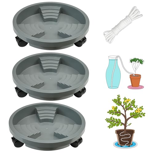 ORIMERC 3 Stück 30 cm Pflanzen-Caddy mit feststellbaren Rädern, Entwässerung und selbstbewässerndem Design, Rollen, runder Pflanzgefäßständer, Untersetzer, Trolley, Blumentopf-Wagen, Tablett auf von ORIMERC