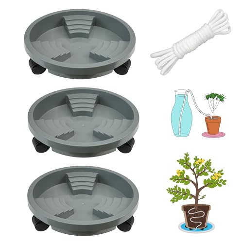 ORIMERC 3 Stück 34,5 cm Pflanzen-Caddy mit Rädern, Drainage und selbstbewässerndem Design, bewegliches Rad, runder Pflanzgefäßständer, Untersetzer, Trolley, Blumentopf-Wagen, Tablett auf Rollrolle von ORIMERC