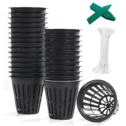 ORIMERC 30 STK 2inch(5cm) Netztöpfe Hydroponik Net Pot mit 30 Feet Selbstbewässerungsdocht & 30 STK Pflanzenetiketten Hydroponischer Becher Mesh Cup Topf Gemüse Orchidee Aquaponik Kratky Hydrokultur von ORIMERC