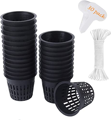 ORIMERC 30 STK 3inch(8cm) Netztöpfe Hydroponik Net Pot mit 30 Feet Selbstbewässerungsdocht & 30 STK Pflanzenetiketten Hydroponischer Becher Mesh Cup Topf Gemüse Orchidee Aquaponik Kratky Hydrokultur von ORIMERC